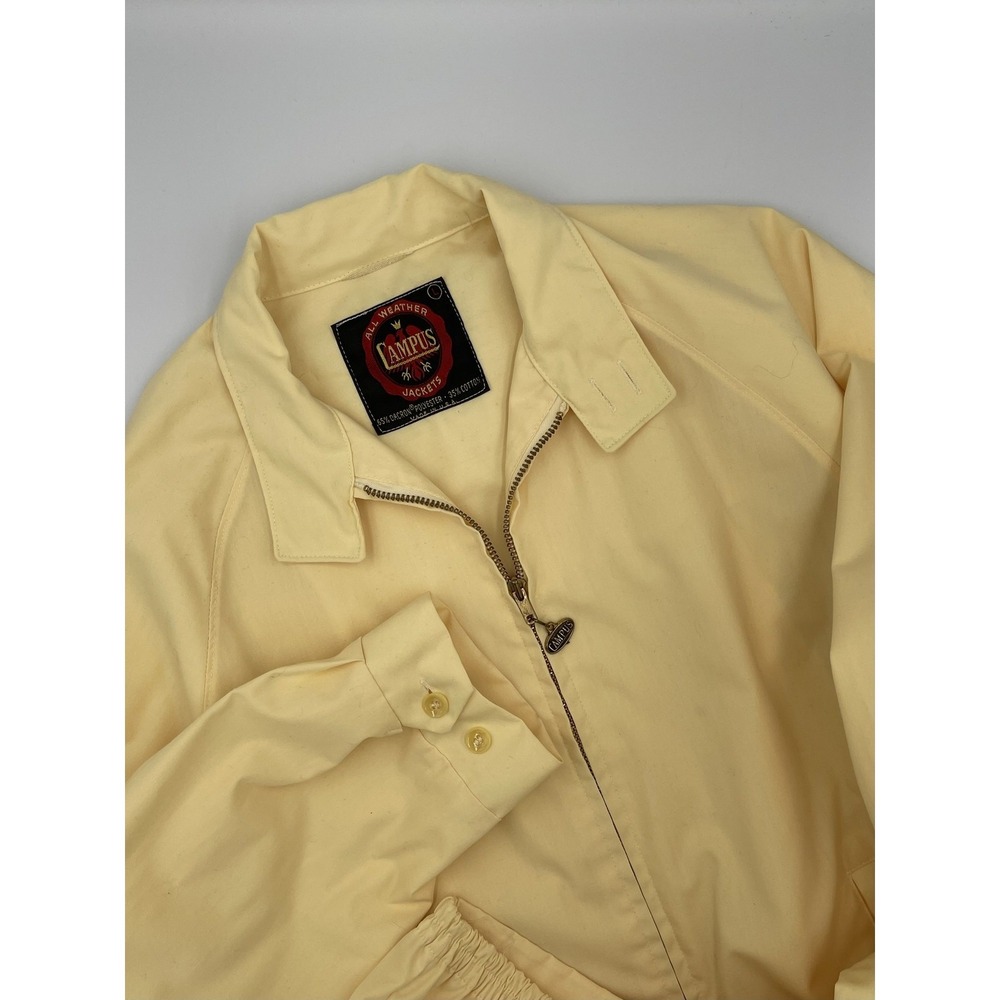 Vintage Campus All Weather Jacket Yellow Harrington Zip Windbreaker Mens XL USA